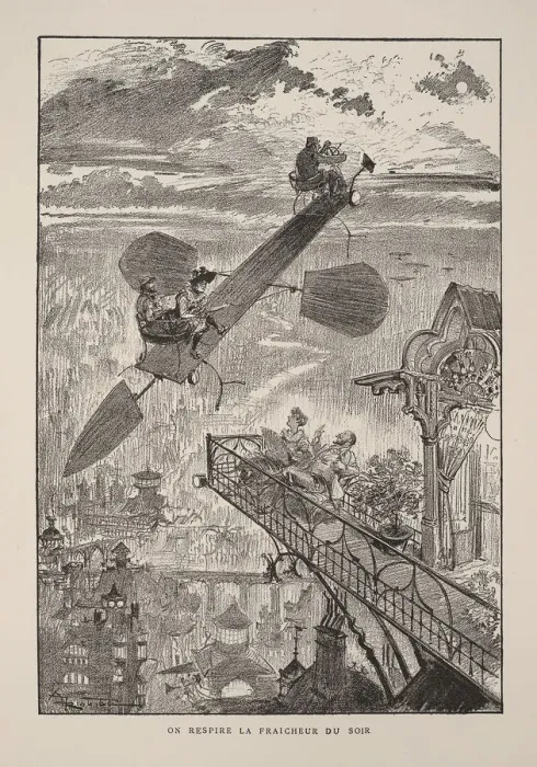 Framed Print : Illustration for Le vingtieme siecle: La vie electrique. Artist: Robida, Albert (1848-1926) Framed Print : Illustration for Le vingtieme siecle: La vie electrique. Artist: Robida, Albert (1848-1926)