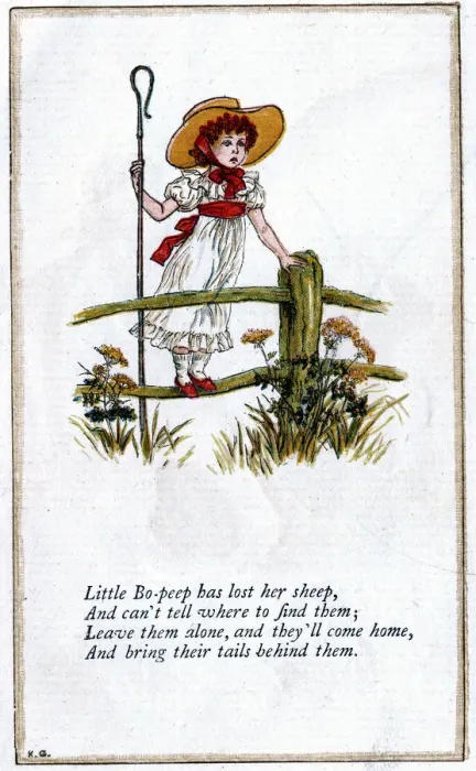 Framed Print : Illustration for Little Bo-Peep has lost her sheep, Kate Greenaway. Artist: Catherine Greenaway Framed Print : Illustration for Little Bo-Peep has lost her sheep, Kate Greenaway. Artist: Catherine Greenaway