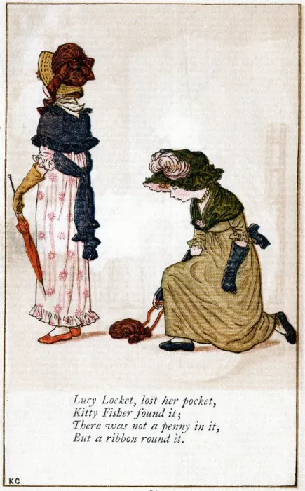 Framed Print : Illustration for Lucy Locket, lost her purse, Kate Greenaway (1846-1901). Artist: Catherine Greenaway Framed Print : Illustration for Lucy Locket, lost her purse, Kate Greenaway (1846-1901). Artist: Catherine Greenaway