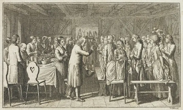 Framed Print : Illustration for Paul Erdmans Fest Wandsbecher Messenger from M. Claudius, fourth part, 1783. Creator: Daniel Nikolaus Chodowiecki Framed Print : Illustration for Paul Erdmans Fest Wandsbecher Messenger from M. Claudius, fourth part, 1783. Creator: Daniel Nikolaus Chodowiecki