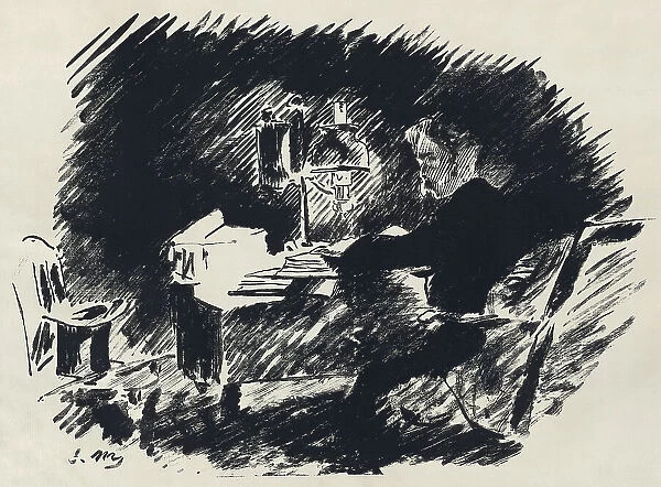 Illustration for the poem 'Le Corbeau (The Raven)' by Edgar Allan Poe, 1875. Creator: Manet, Édouard (1832-1883). Illustration for the poem 'Le Corbeau (The Raven)' by Edgar Allan Poe, 1875. Creator: Manet, Édouard (1832-1883)
