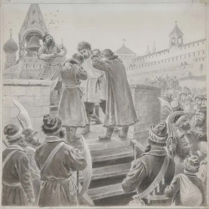 Framed Print : Illustration to the poem The Song of the Merchant Kalashnikov by M. Lermontov. Artist: Korovin, Pyotr Ivanovich (1857-1919) Framed Print : Illustration to the poem The Song of the Merchant Kalashnikov by M. Lermontov. Artist: Korovin, Pyotr Ivanovich (1857-1919)