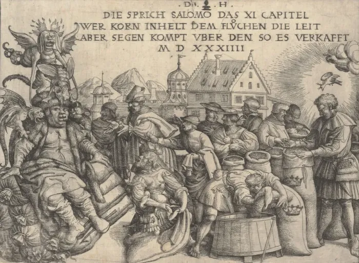Framed Print : Illustration to Proverbs 11: 26, 1534. Creator: Daniel Hopfer