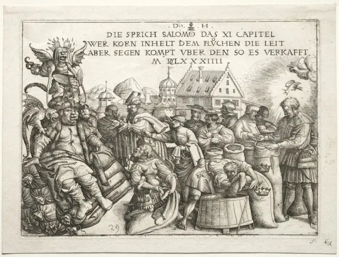 Framed Print : Illustration to proverbs XI (The Hoarders of Grain). Creator: Daniel I Hopfer (German, c Framed Print : Illustration to proverbs XI (The Hoarders of Grain). Creator: Daniel I Hopfer (German, c