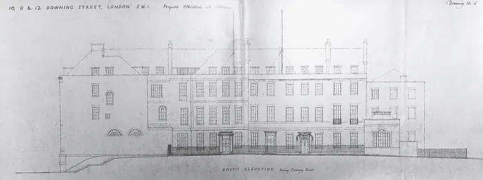 Framed Print : Illustration showing proposed alterations and additions to 10, 11, 12 Downing Street, 1958. Creator: Raymond Erith Framed Print : Illustration showing proposed alterations and additions to 10, 11, 12 Downing Street, 1958. Creator: Raymond Erith