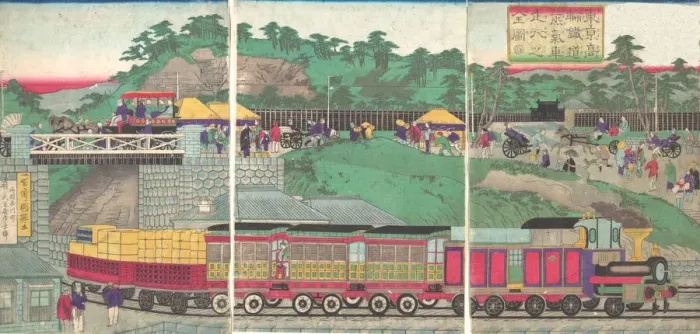Framed Print : Illustration of a Steam Locomotive Running on the Takanawa Railroad in Tokyo (Tokyo ta Framed Print : Illustration of a Steam Locomotive Running on the Takanawa Railroad in Tokyo (Tokyo ta