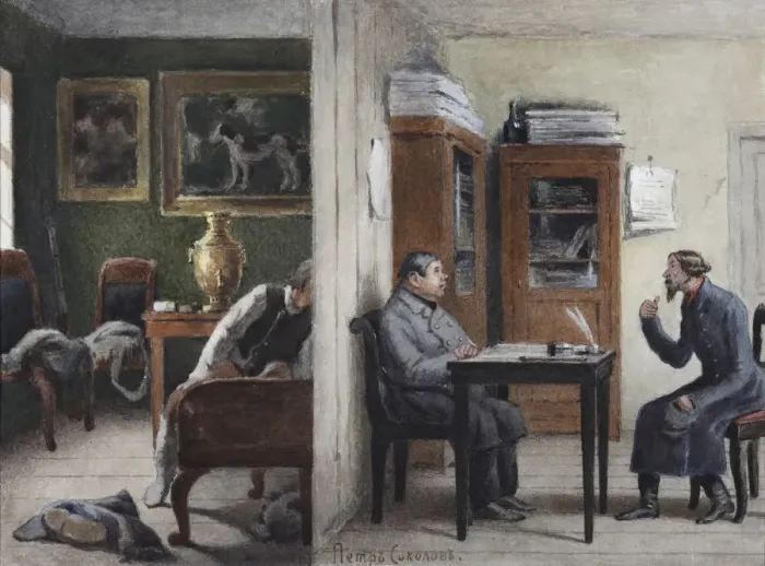 Framed Print : Illustration for the story The Office (from A Sportsmans Sketches) by Ivan Turgenev, 1880s Framed Print : Illustration for the story The Office (from A Sportsmans Sketches) by Ivan Turgenev, 1880s
