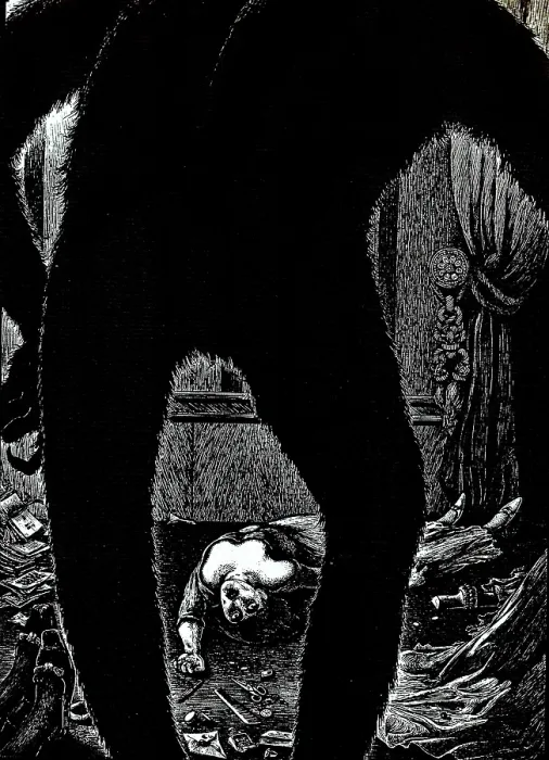 Framed Print : Illustration for the story 'The Murders in the Rue Morgue' by Edgar Allan Poe, 1905. Creator: Martini, Alberto (1876-1954) Framed Print : Illustration for the story 'The Murders in the Rue Morgue' by Edgar Allan Poe, 1905. Creator: Martini, Alberto (1876-1954)