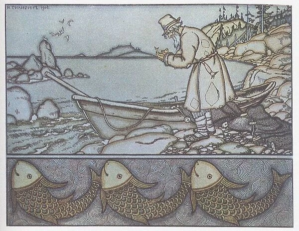 Illustration to the The Tale of the Fisherman and the Fish. Artist: Bilibin, Ivan Yakovlevich (1876-1942)