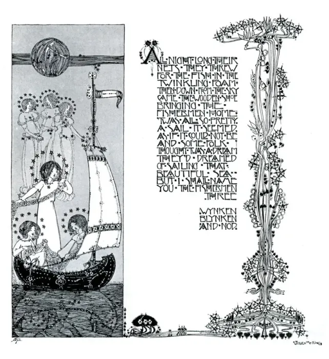 Framed Print : An illustration for Wynken, Blynken and Nod, 1899. Artist: Jessie Marion King