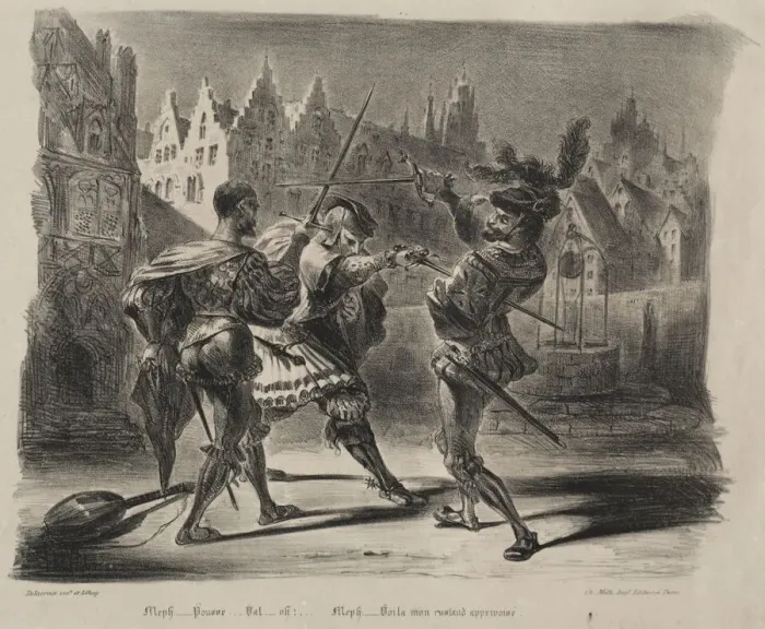 Framed Print : Illustrations for Faust: Duel of Faust and of Valentin, 1828. Creator: Eugene Delacroix Framed Print : Illustrations for Faust: Duel of Faust and of Valentin, 1828. Creator: Eugene Delacroix