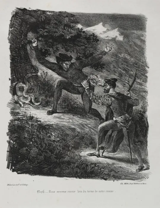 Framed Print : Illustrations for Faust: Faust and Mephistopheles in the mountains of the Hartz Framed Print : Illustrations for Faust: Faust and Mephistopheles in the mountains of the Hartz