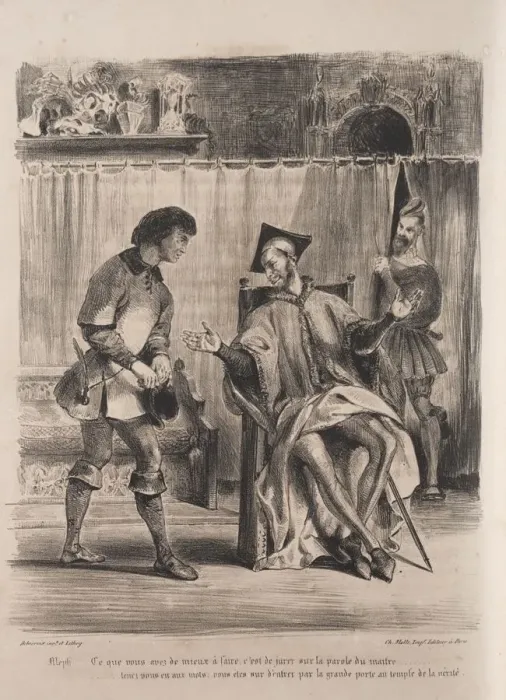 Framed Print : Illustrations for Faust: Mephistophele receives the schoolboy, 1828 Framed Print : Illustrations for Faust: Mephistophele receives the schoolboy, 1828