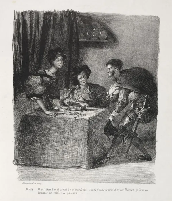 Framed Print : Illustrations for Faust: Mephistopheles is at Marthe, 1828 Framed Print : Illustrations for Faust: Mephistopheles is at Marthe, 1828