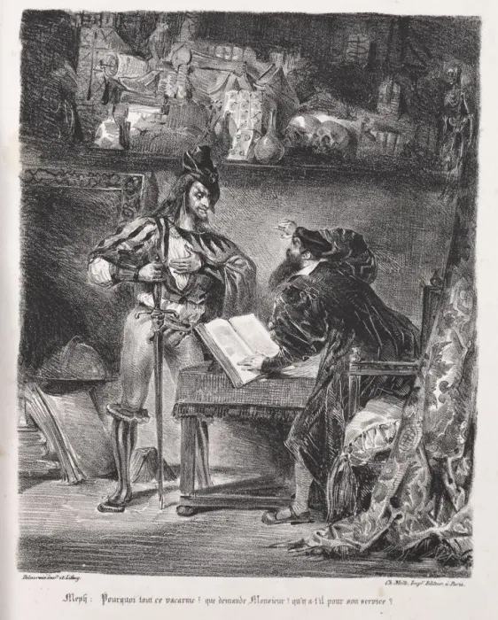 Framed Print : Illustrations for Faust: Mephistopheles visits Faust, 1828. Creator Framed Print : Illustrations for Faust: Mephistopheles visits Faust, 1828. Creator