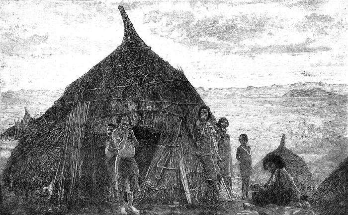 Framed Print : Illustrations of 'The Wild Tribes of the Soudan', by F. L. James...: a Base Hut at Koolookoo, 1883. Creator: Unknown Framed Print : Illustrations of 'The Wild Tribes of the Soudan', by F. L. James...: a Base Hut at Koolookoo, 1883. Creator: Unknown