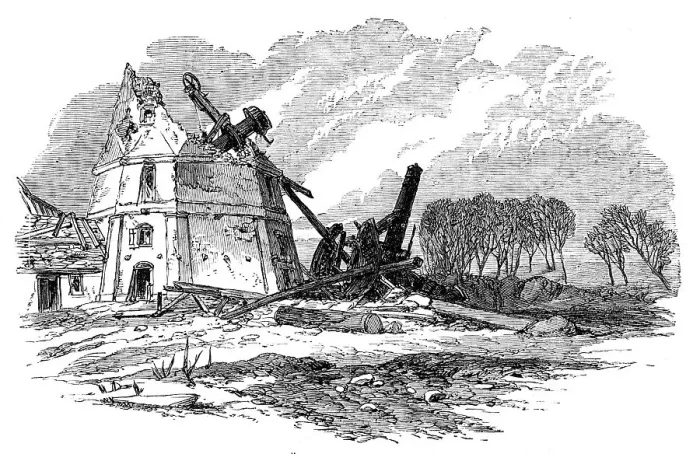 Framed Print : Illustrations of the War in Denmark: the Düppel Windmill in ruins, 1864. Creator: Unknown Framed Print : Illustrations of the War in Denmark: the Düppel Windmill in ruins, 1864. Creator: Unknown