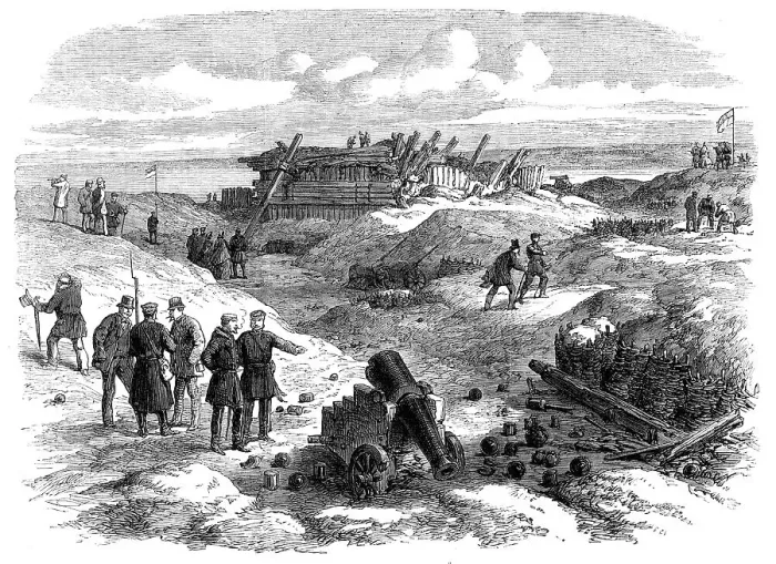 Framed Print : Illustrations of the War in Denmark: interior of No. 4 Redoubt at Düppel, 1864. Creator: Unknown