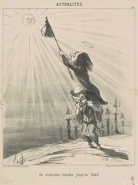Framed Print : Ils voudraient éteindre jusqu'au soleil, 19th century. Creator: Honore Daumier Framed Print : Ils voudraient éteindre jusqu'au soleil, 19th century. Creator: Honore Daumier