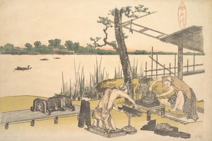 Framed Print : Imadogawa, ca. 1801-4. Creator: Hokusai Framed Print : Imadogawa, ca. 1801-4. Creator: Hokusai