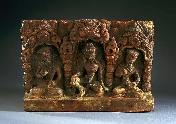 Image Base with Indra (?) and Donor Figures, 17th-18th century. Creator: Unknown
