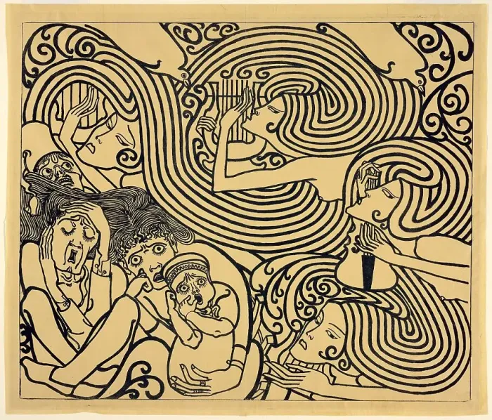 Framed Print : Image Design for a Poster, Wagenaar's Cantata The Shipwreck, 1899. Creator: Jan Toorop Framed Print : Image Design for a Poster, Wagenaar's Cantata The Shipwreck, 1899. Creator: Jan Toorop