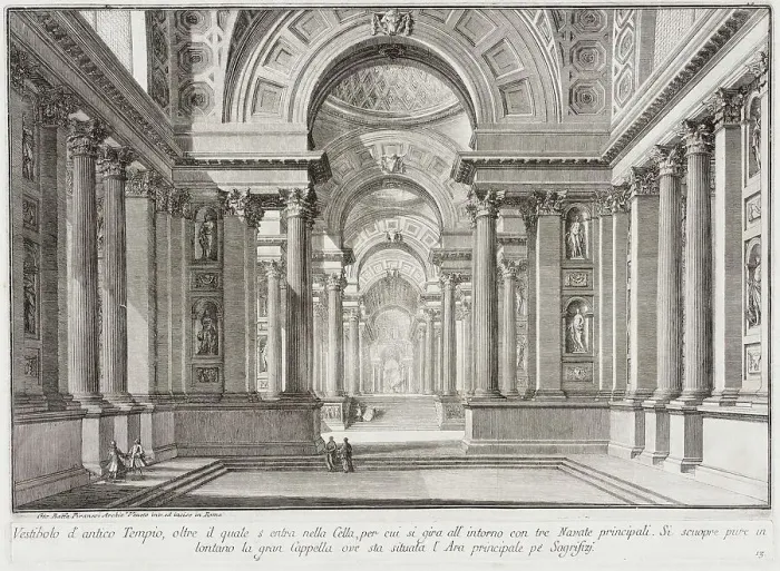 Framed Print : Imaginary ancient temple designed in the style of those built in honor of the Goddess... c1743. Creator: Giovanni Battista Piranesi Framed Print : Imaginary ancient temple designed in the style of those built in honor of the Goddess... c1743. Creator: Giovanni Battista Piranesi