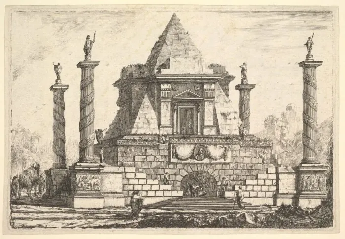 Framed Print : Imaginary Architecture with Camel and Figures, after Della Bella, 18th century Framed Print : Imaginary Architecture with Camel and Figures, after Della Bella, 18th century