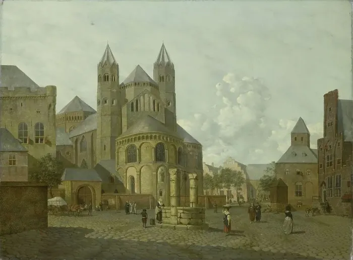 Framed Print : Imaginary Cityscape with Romanesque Church, 1793. Creator: Johannes Huibert Prins Framed Print : Imaginary Cityscape with Romanesque Church, 1793. Creator: Johannes Huibert Prins