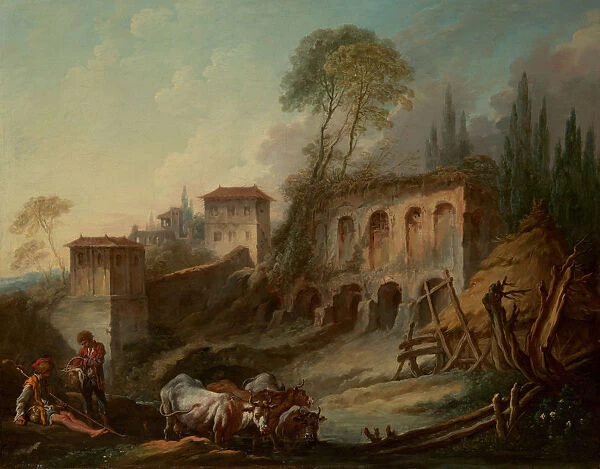 Imaginary Landscape with the Palatine Hill from Campo Vaccino, 1734. Creator: Francois Boucher