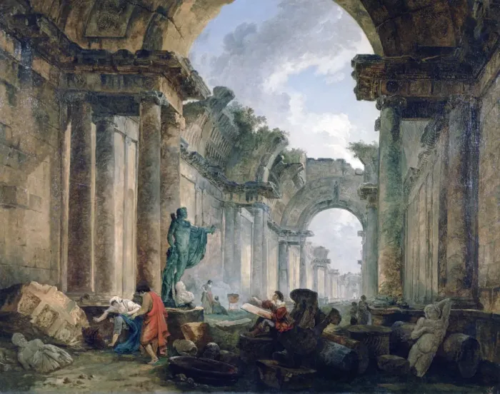 Framed Print : Imaginary View of the Grand Gallery of the Louvre in Ruins, 1796. Artist: Robert Hubert Framed Print : Imaginary View of the Grand Gallery of the Louvre in Ruins, 1796. Artist: Robert Hubert