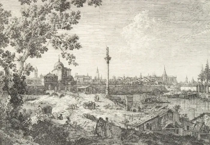 Framed Print : Imaginary View of Padua, with a campanile and domed church at left, a column surmounted Framed Print : Imaginary View of Padua, with a campanile and domed church at left, a column surmounted