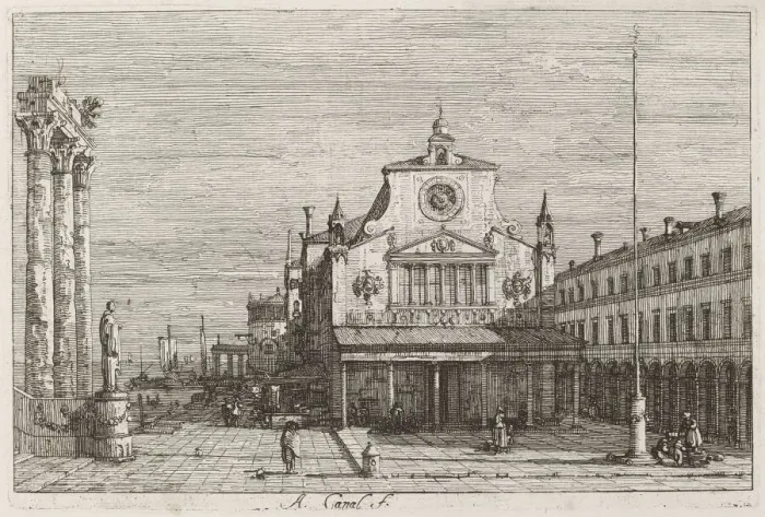 Framed Print : Imaginary View of S. Giacomo di Rialto [upper right], c. 1735  /  1746. Creator: Canaletto