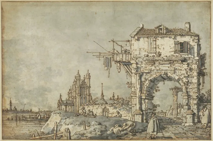 Framed Print : An Imaginary View with a Triumphal Arch, c1755. Creator: Canaletto Framed Print : An Imaginary View with a Triumphal Arch, c1755. Creator: Canaletto