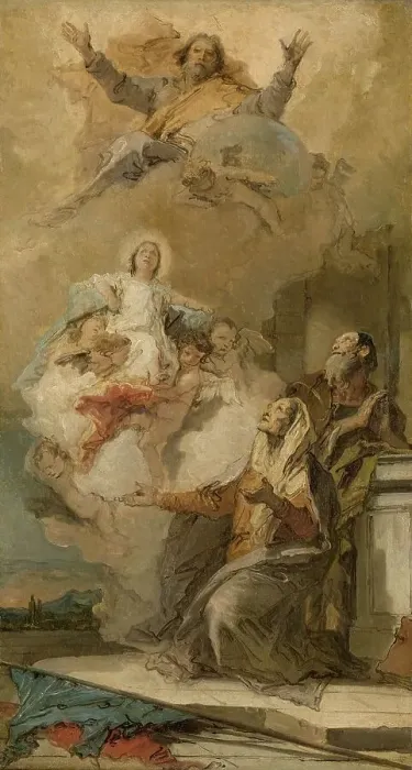Framed Print : The Immaculate Conception (Joachim en Anna receiving the Virgin Mary from God the Father), c.1757-c. Creator: Giovanni Battista Tiepolo Framed Print : The Immaculate Conception (Joachim en Anna receiving the Virgin Mary from God the Father), c.1757-c. Creator: Giovanni Battista Tiepolo