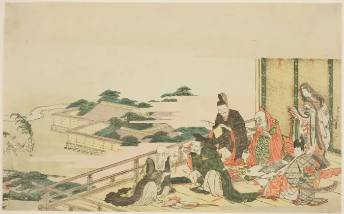 Framed Print : Six immortal poets preparing for the Tanabata festival, Japan, n. d. Creator: Hokusai Framed Print : Six immortal poets preparing for the Tanabata festival, Japan, n. d. Creator: Hokusai
