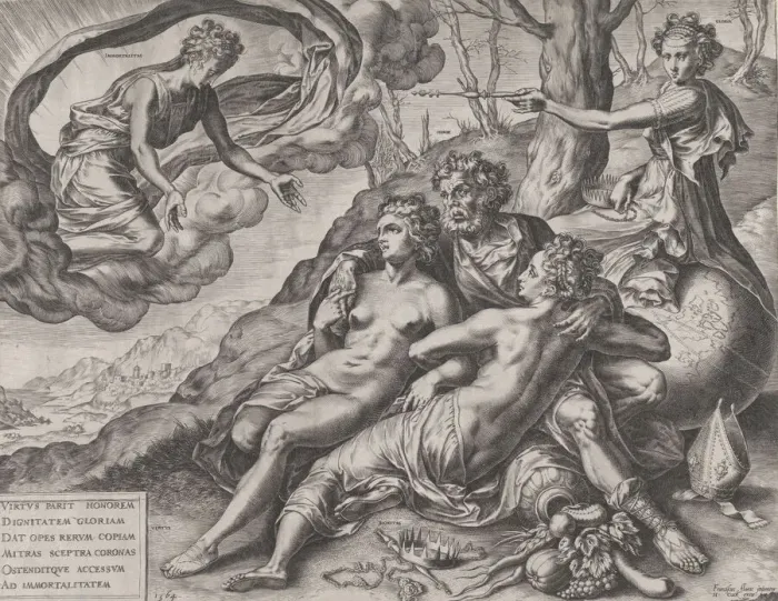 Framed Print : The Immortal Rewards of Virtue, 1564. Creator: Cornelis Cort Framed Print : The Immortal Rewards of Virtue, 1564. Creator: Cornelis Cort