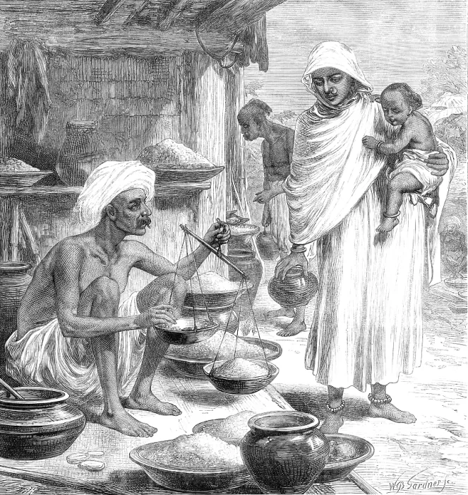 Framed Print : The Impending Famine in Bengal: a Bengalee beniah or grain-seller, 1874. Creator: William Biscombe Gardner Framed Print : The Impending Famine in Bengal: a Bengalee beniah or grain-seller, 1874. Creator: William Biscombe Gardner