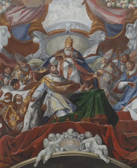 Framed Print : The Imperial Coronation of Charles the Great by Pope Leo III in 800, 1724. Artist: Stauder, Jacob Carl (1694-1756) Framed Print : The Imperial Coronation of Charles the Great by Pope Leo III in 800, 1724. Artist: Stauder, Jacob Carl (1694-1756)