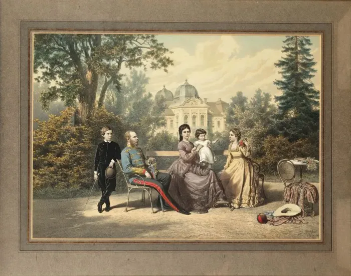 Framed Print : The Imperial Family in Godollo, 1871. Creator: Katzler, Vinzenz (1823-1882) Framed Print : The Imperial Family in Godollo, 1871. Creator: Katzler, Vinzenz (1823-1882)