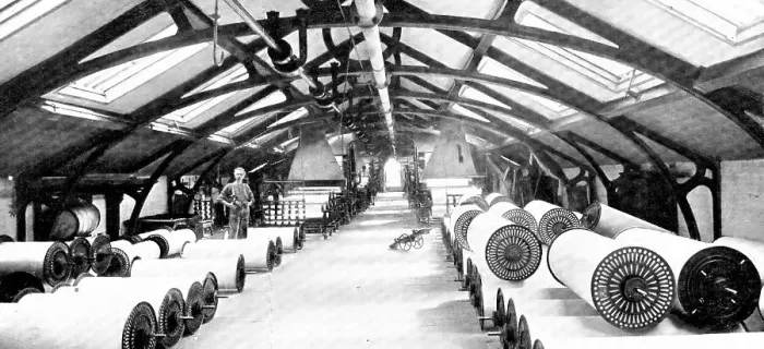 Framed Print : An important process in the cotton industry: a sizing-room, 1909. Creator: Unknown Framed Print : An important process in the cotton industry: a sizing-room, 1909. Creator: Unknown