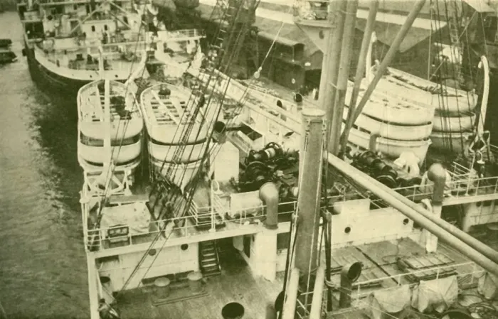 Framed Print : An Impressive Array of Boats Aboard the Leviathan. c1930. Creator: Unknown Framed Print : An Impressive Array of Boats Aboard the Leviathan. c1930. Creator: Unknown