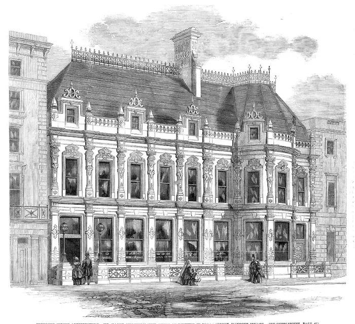 Framed Print : Improved street architecture: Mr. Harry Emanuel's new house of business in Brook-Street... 1860. Creator: Unknown Framed Print : Improved street architecture: Mr. Harry Emanuel's new house of business in Brook-Street... 1860. Creator: Unknown