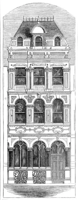 Framed Print : Improved street architecture - the Promoter Life Assurance Office, Fleet-Street, 1860. Creator: Unknown Framed Print : Improved street architecture - the Promoter Life Assurance Office, Fleet-Street, 1860. Creator: Unknown
