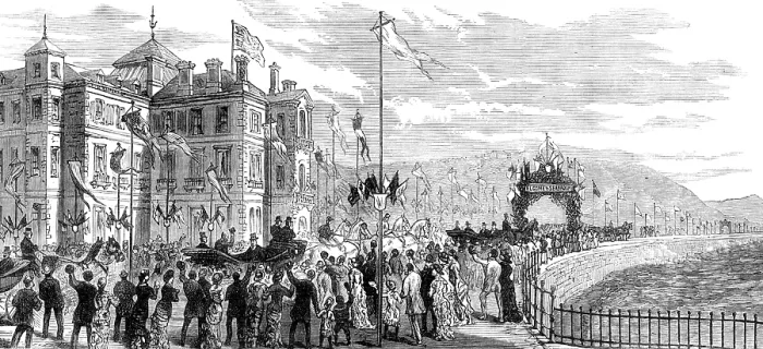 Framed Print : Improvements on the Kentish coast: Prince of Wales opening Hythe Marine Parade and Embankment, 1881. Creator: Unknown Framed Print : Improvements on the Kentish coast: Prince of Wales opening Hythe Marine Parade and Embankment, 1881. Creator: Unknown