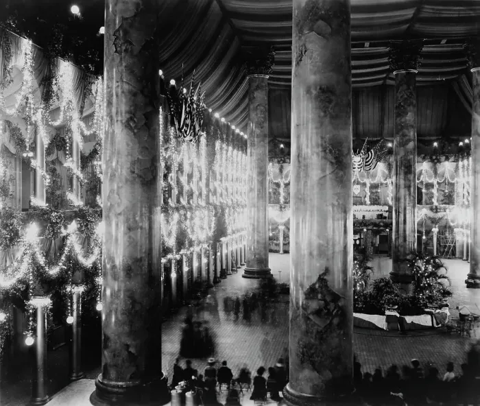 Framed Print : Inaugural decorations, McKinley inauguration, Pension Building, 1898. Creator: Frances Benjamin Johnston Framed Print : Inaugural decorations, McKinley inauguration, Pension Building, 1898. Creator: Frances Benjamin Johnston