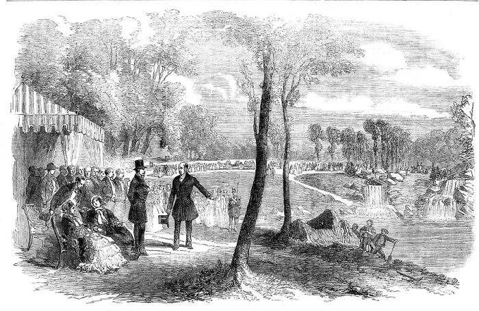 Framed Print : Inauguration of the Cascades, in the Bois de Boulogne, Paris, by the Emperor and Empress of... 1854 Creator: Unknown Framed Print : Inauguration of the Cascades, in the Bois de Boulogne, Paris, by the Emperor and Empress of... 1854 Creator: Unknown