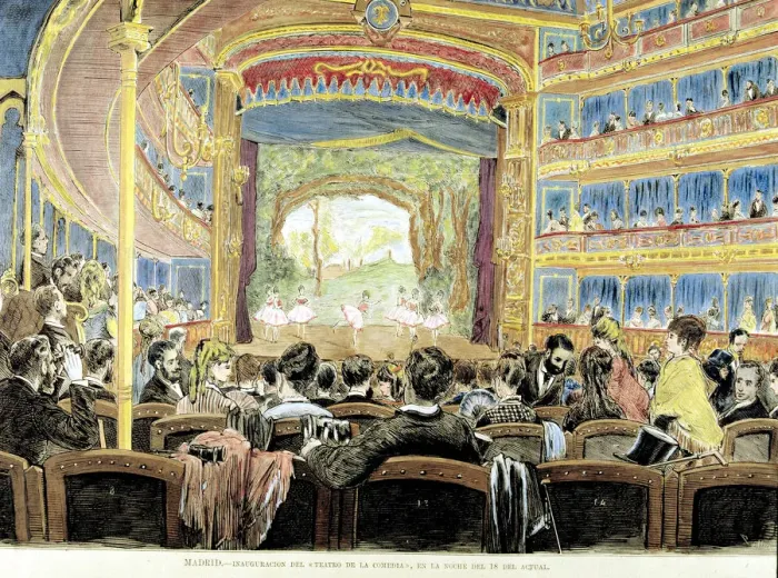 Framed Print : Inauguration of the Comedy Theatre in 1875, colored engraving La Ilustracion Framed Print : Inauguration of the Comedy Theatre in 1875, colored engraving La Ilustracion