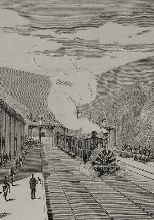 Framed Print : Inauguration of the France Railroad in Gerona, on January 20, 1878. Creator: Unknown Framed Print : Inauguration of the France Railroad in Gerona, on January 20, 1878. Creator: Unknown