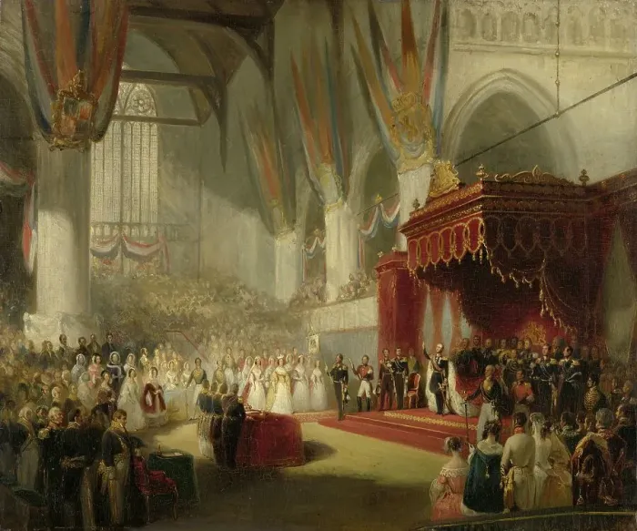 Framed Print : The Inauguration of King William II in the Nieuwe Kerk in Amsterdam on 28 November 1840, 1840-1845. Creator: Nicolaas Pieneman Framed Print : The Inauguration of King William II in the Nieuwe Kerk in Amsterdam on 28 November 1840, 1840-1845. Creator: Nicolaas Pieneman